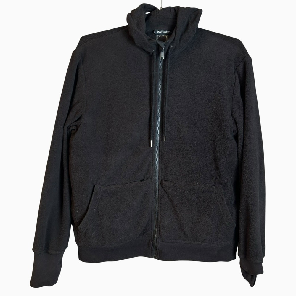 SCOTTeVEST Hoodie Sweatshirt Mens Medium Black Microfleece Full Zip Pockets